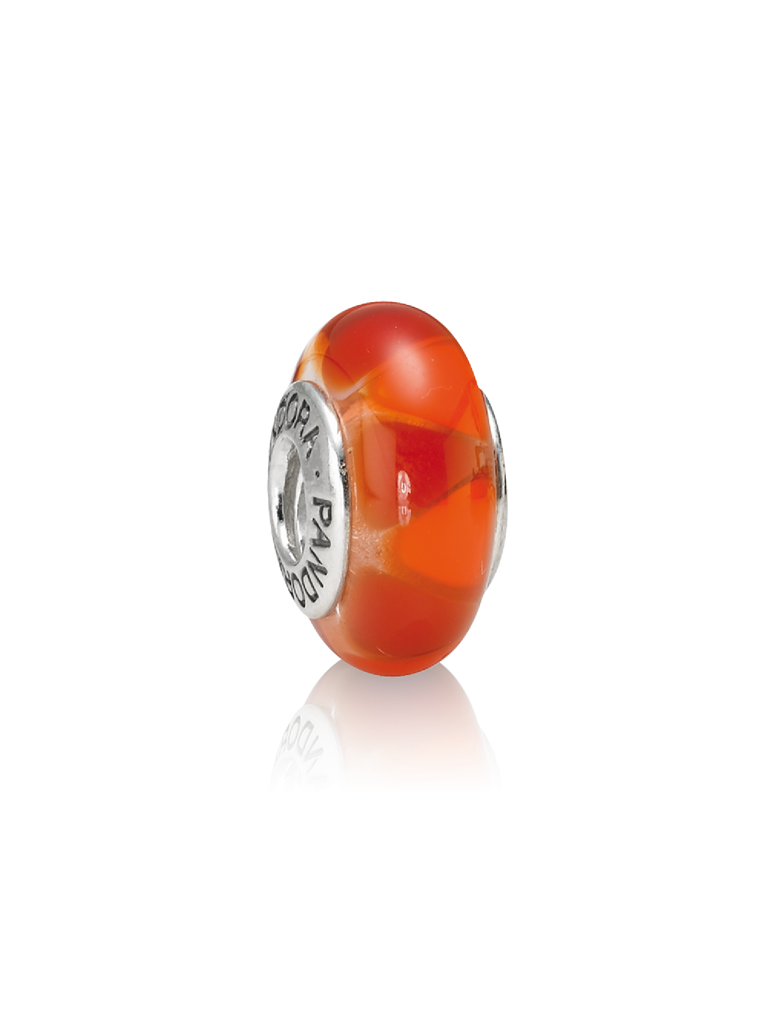 Abstract silver charm with red murano glass