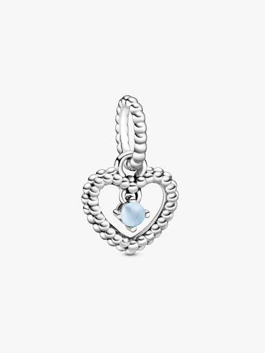 Heart sterling silver dangle with sky blue crystal
