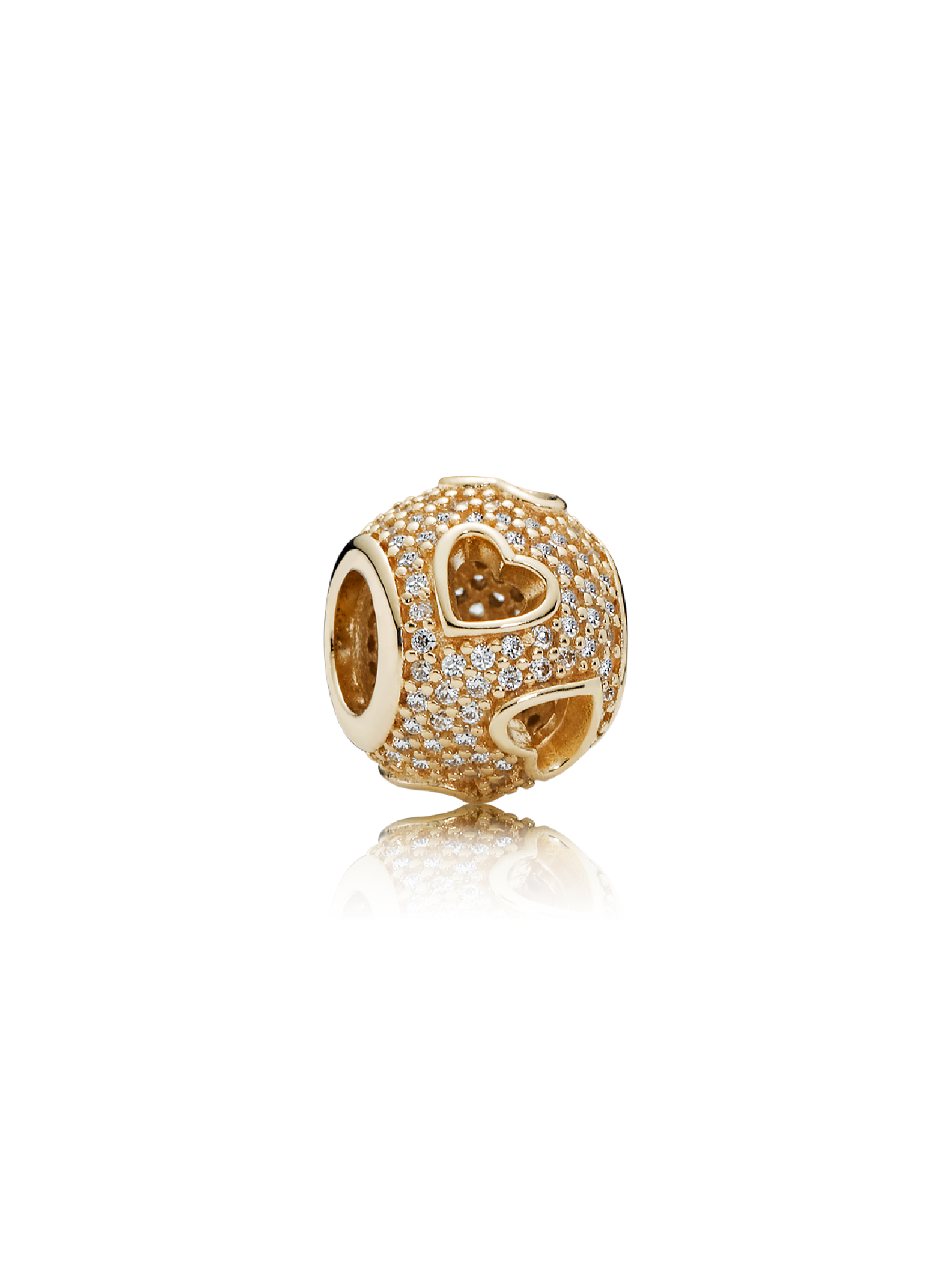 Tumbling Corações Charm, Zircônia Cúbica Transparente e ouro 14k