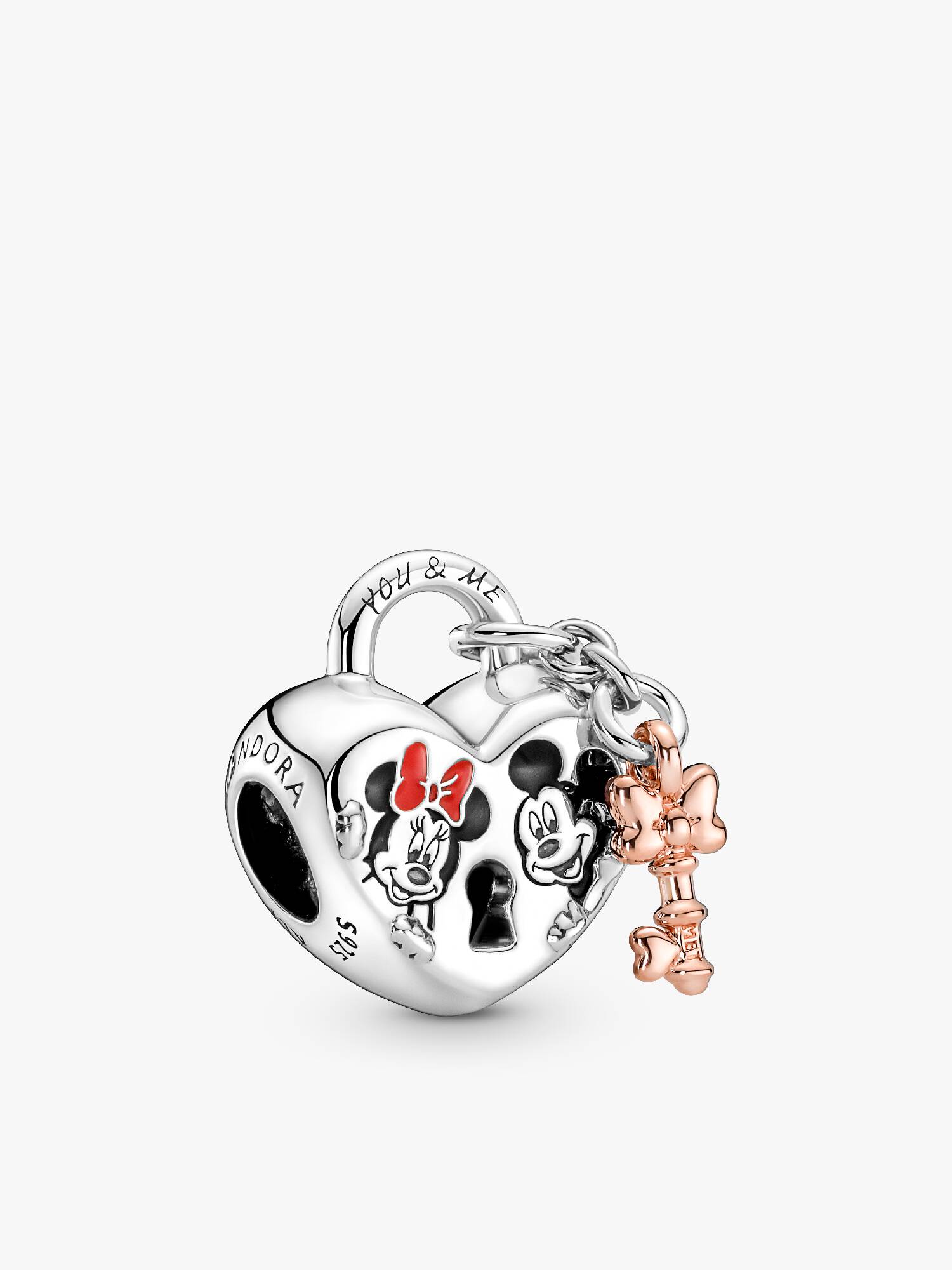 Charm Cadeado em Coração Mickey e Minnie