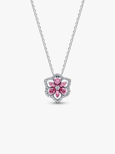 Colar Pingente Maxi de Flor Rosa Cintilante