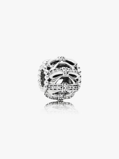 Openwork bow silver charm with clear cubic zirconia